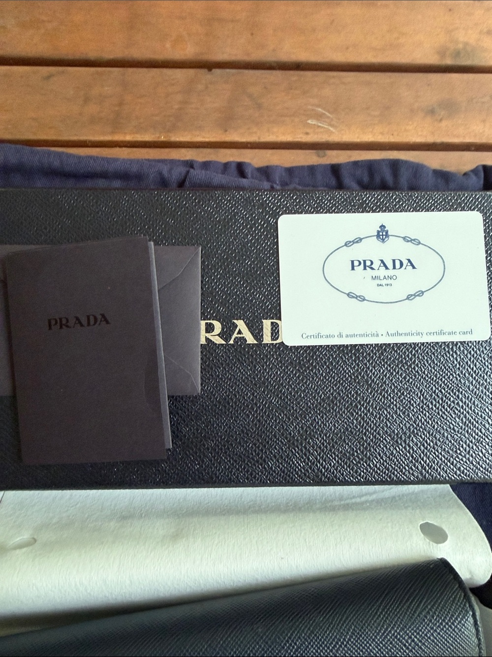 Prada Navy Blue Baltico Saffiano Leather Continental Wallet with Gold Logo - Picture 2 of 16